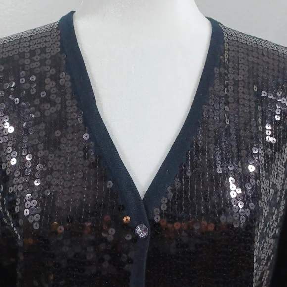 The Quacker Factory Sequin Sweater Cardigan Button Medium M Shiny EUC - Picture 3 of 13